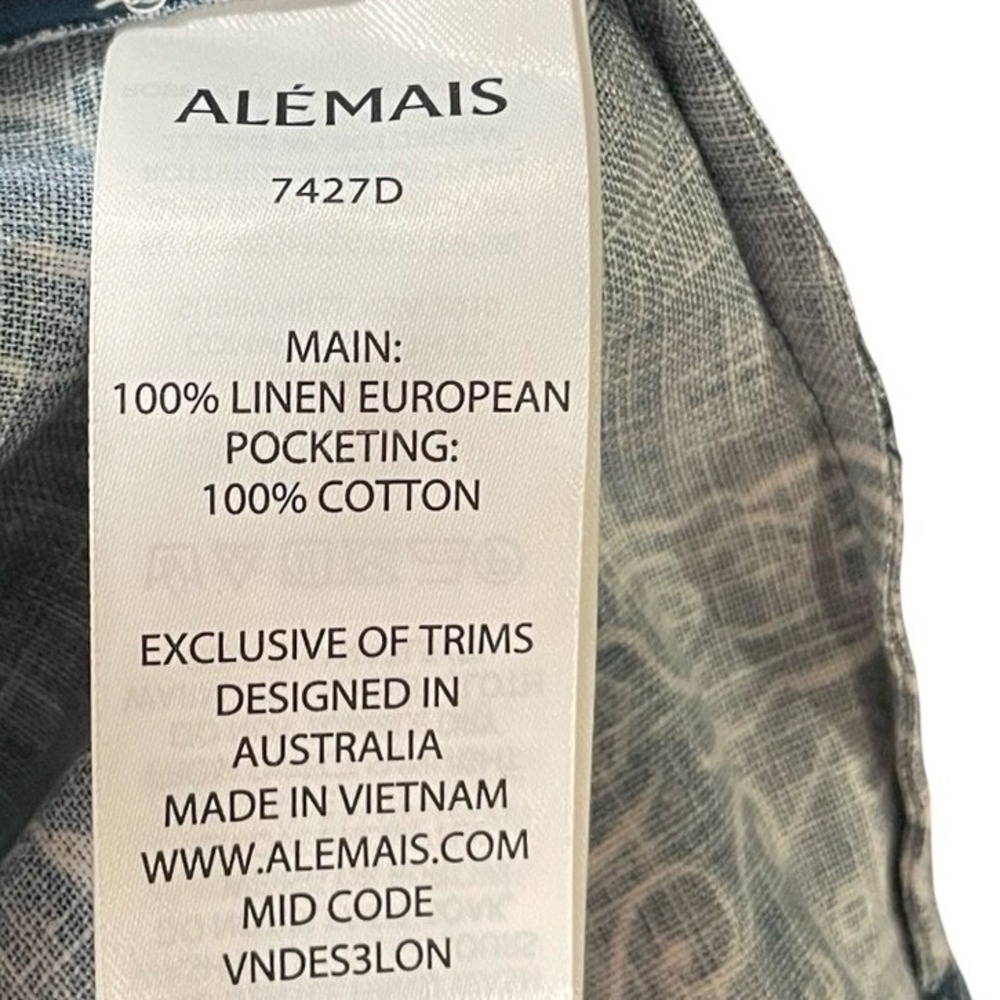 ALEMAIS Women's Dress Shirt Dress Blue Linen 8 - Picture 4 of 7